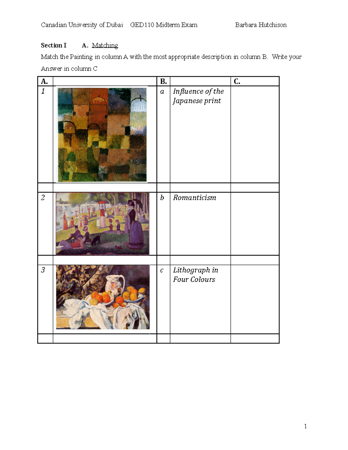 Midterm MSTR - Appreciating Modern Art - Studocu