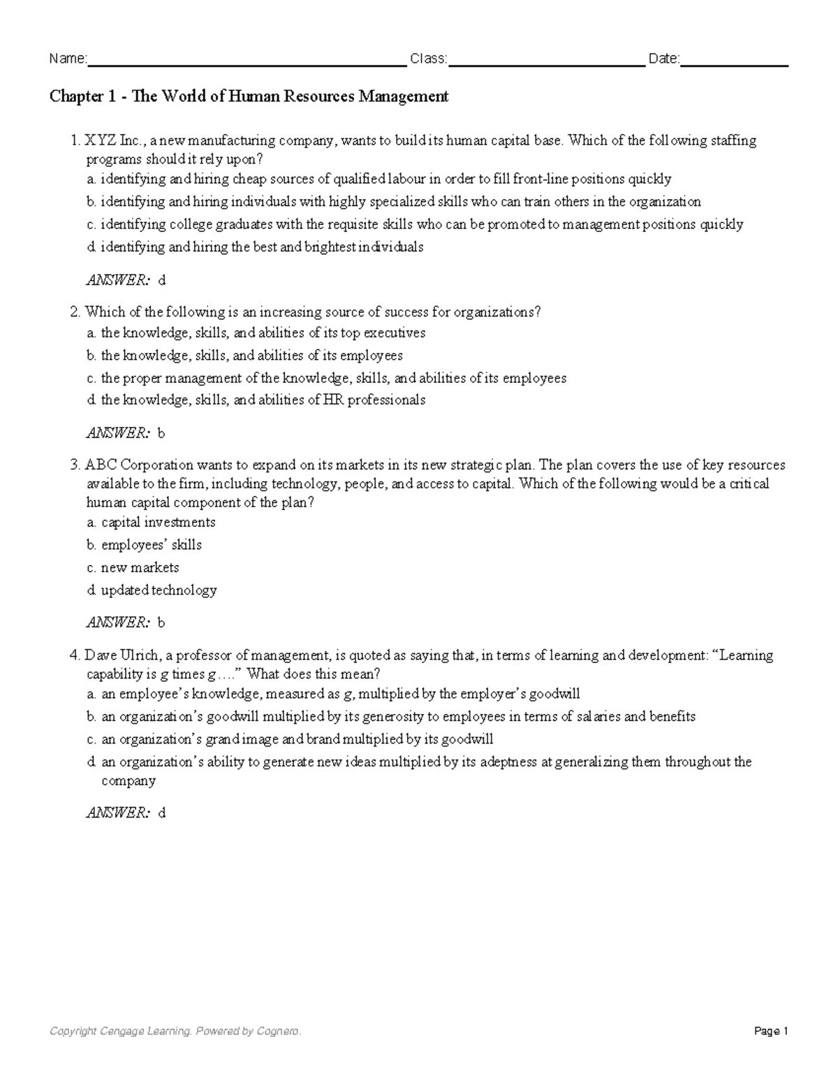 Test Bank for Managing Human Resources 8 Studocu