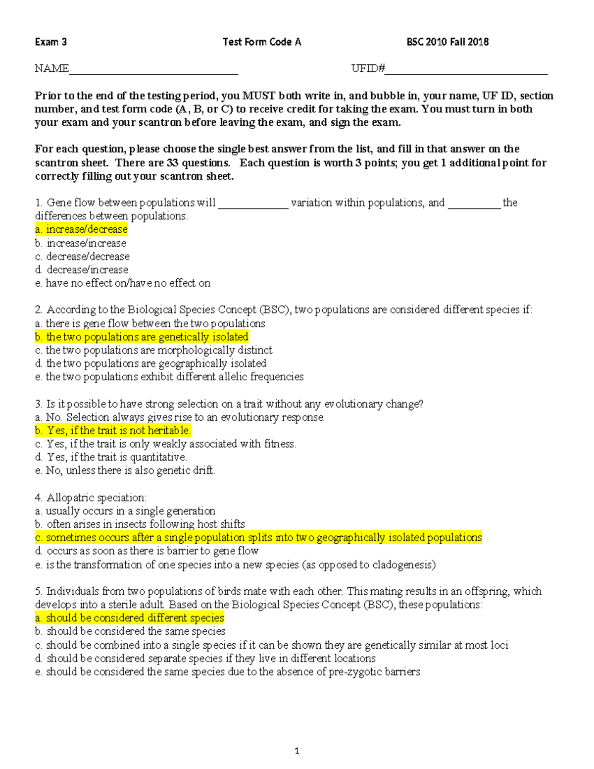 Exam 3 Fall2018 Form A KEY - NAME_____________________________ UFID