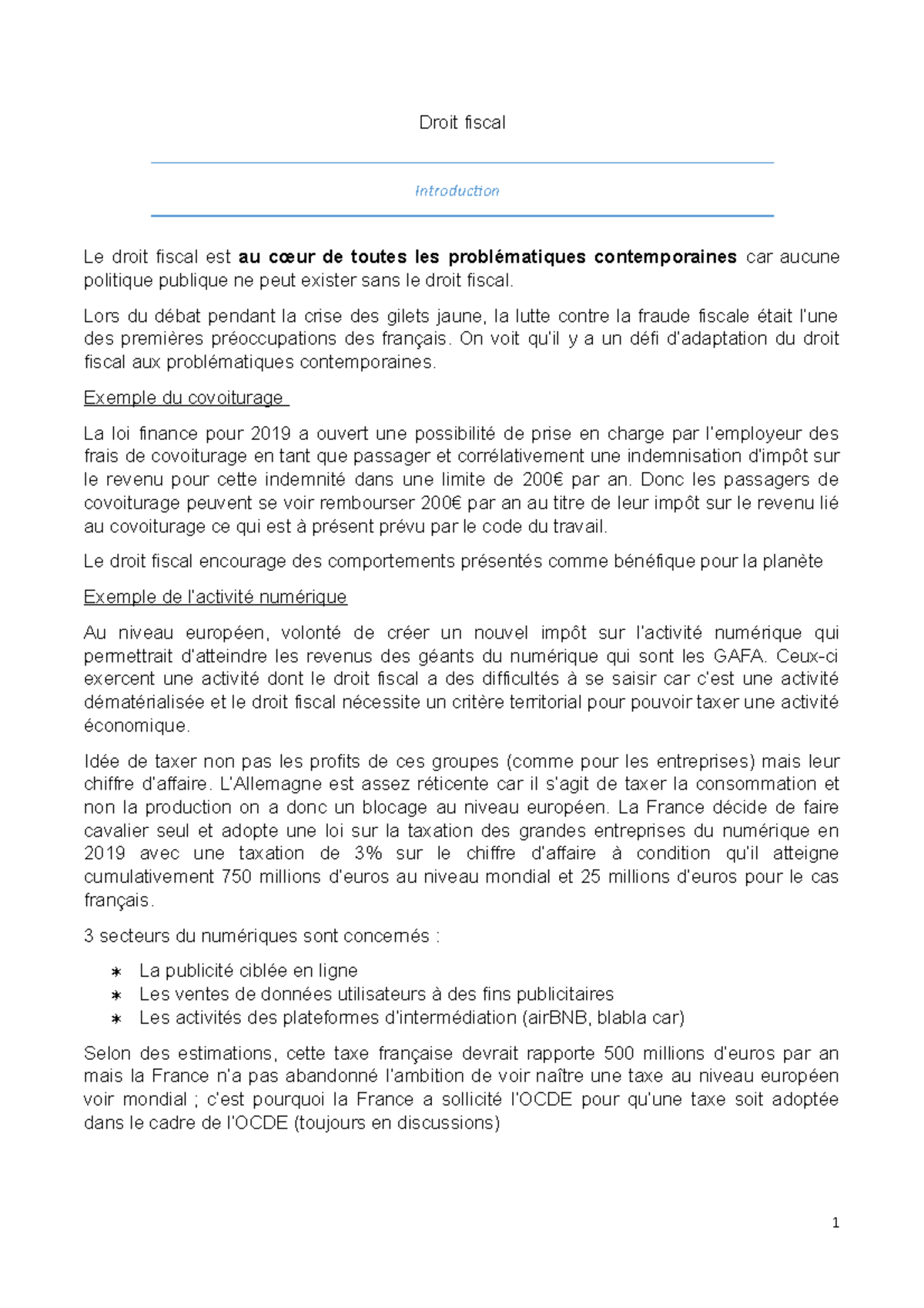 Chapitre 1 les notions du droit fiscal - Droit fiscal Introduction Le ...