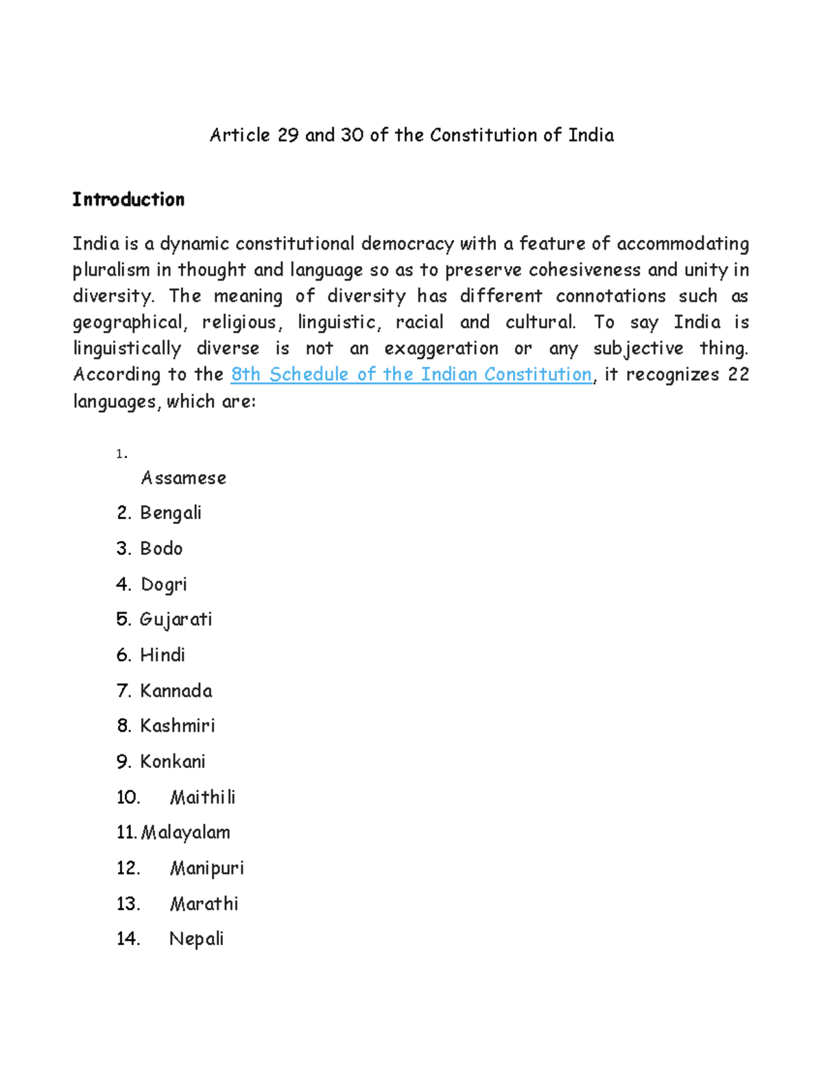 Article 29 and 30 of the Constitution of India Article 29 and 30 of