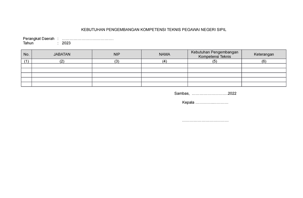 Form Kebutuhan Pengembangan Kompetensi Teknis - KEBUTUHAN PENGEMBANGAN ...
