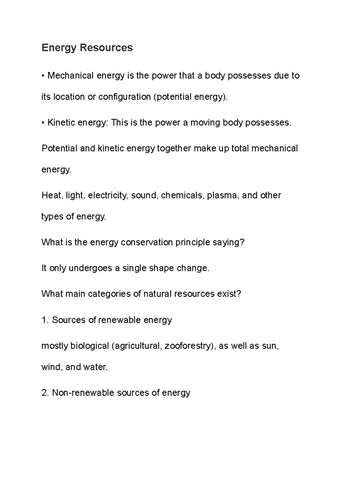 Energy Resources - Shreya Ma'am - Energy Resources Mechanical energy is ...