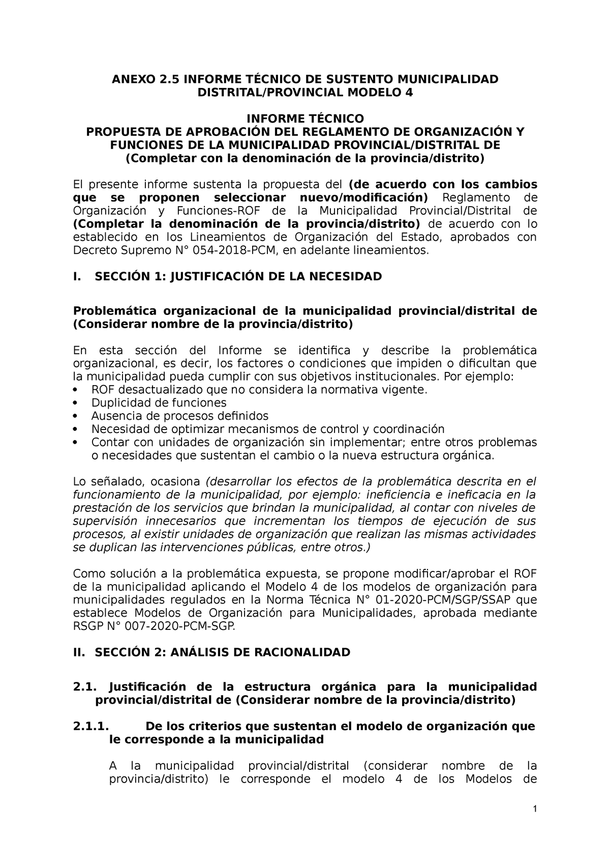 Informe Técnico Sustentatorio Modelo 4 - ANEXO 2 INFORME TÉCNICO DE ...