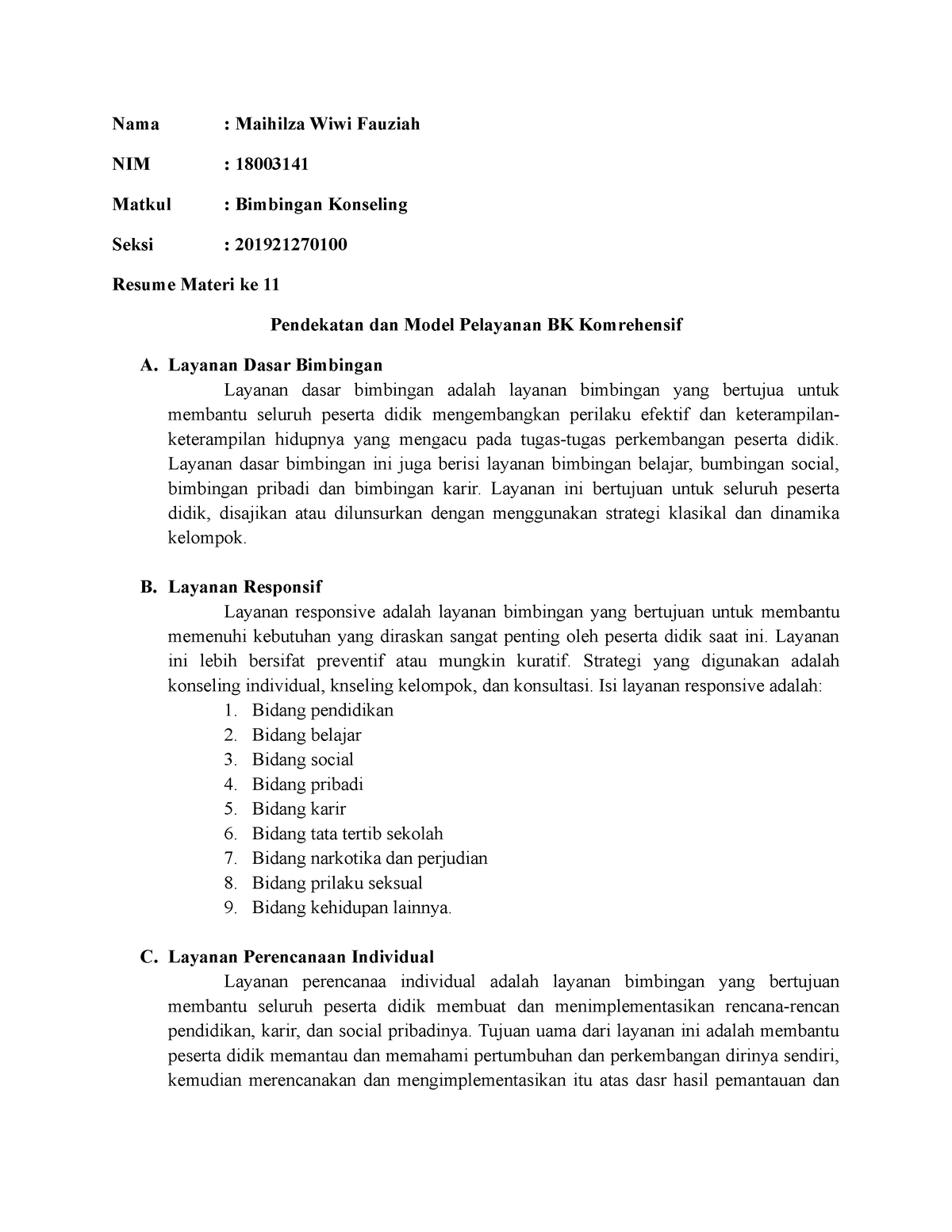 Resume 11 Bk - Bimbingan Konseling - Nama : Maihilza Wiwi Fauziah NIM ...