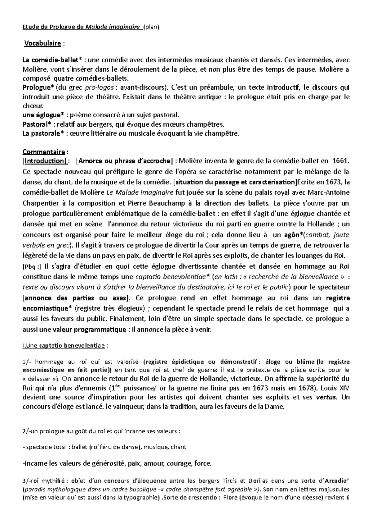 Le Malade Imaginaire Introduction Dissertation Prologue du Malade imaginaire 2ndes - Copie - Etude du Prologue du Malade  imaginaire (plan) - Studocu