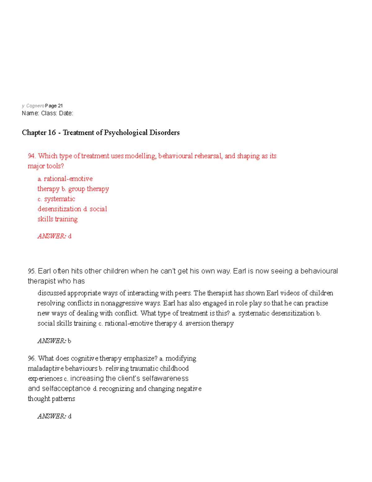 Chapter 16 Treatment of Psychological Disorders - y Cognero Page 21 ...