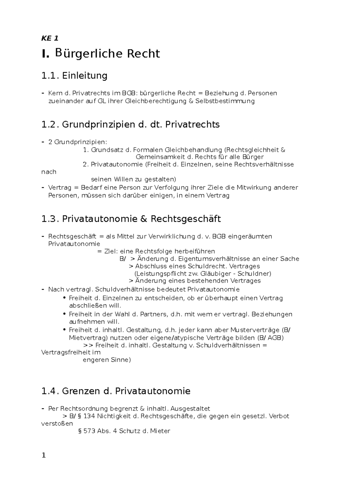 KE 1 Grundlagen & Grundbegriffe d. Privatrechts Zusammenfassung 40560 ...