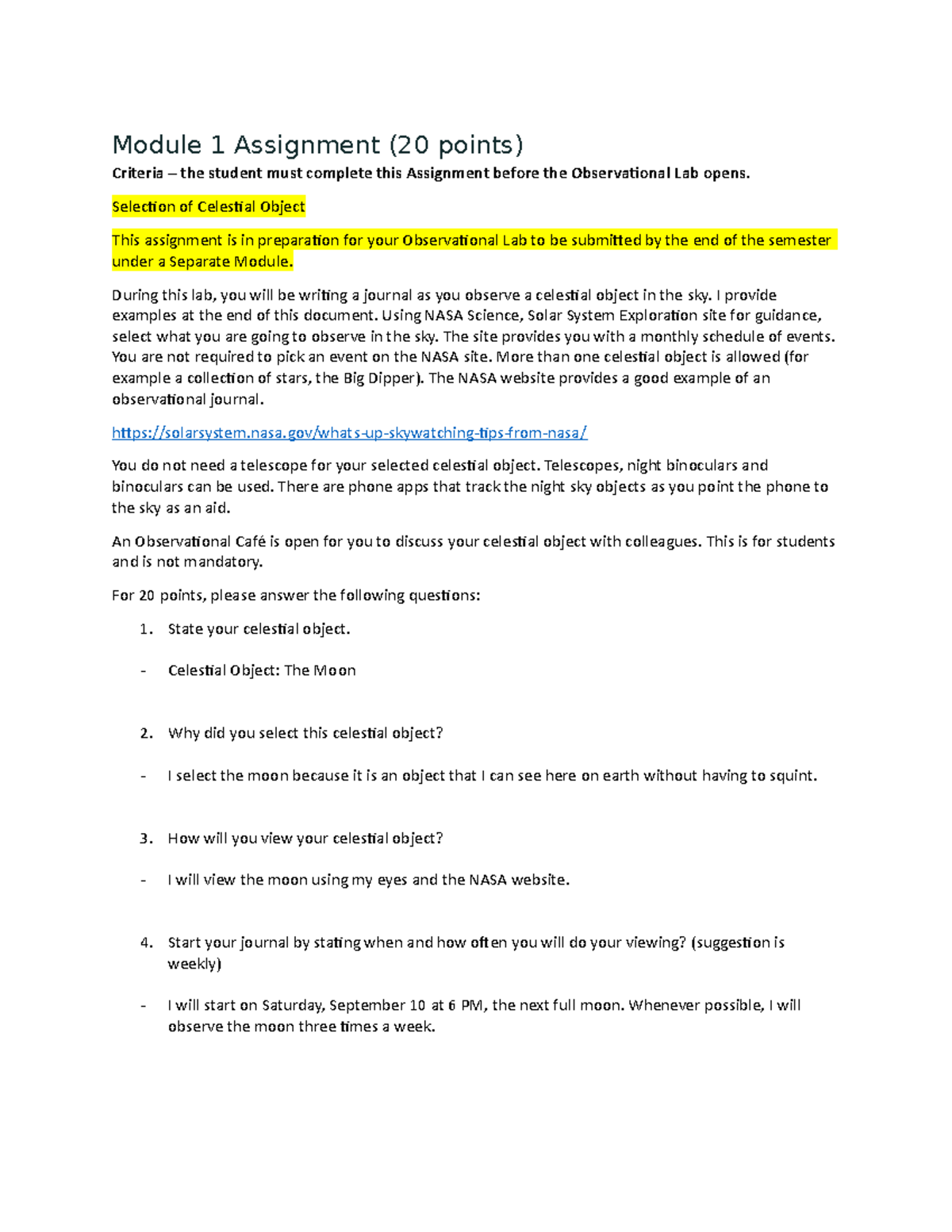 Module 1 Assignment - Module 1 Assignment (20 points) Criteria – the ...