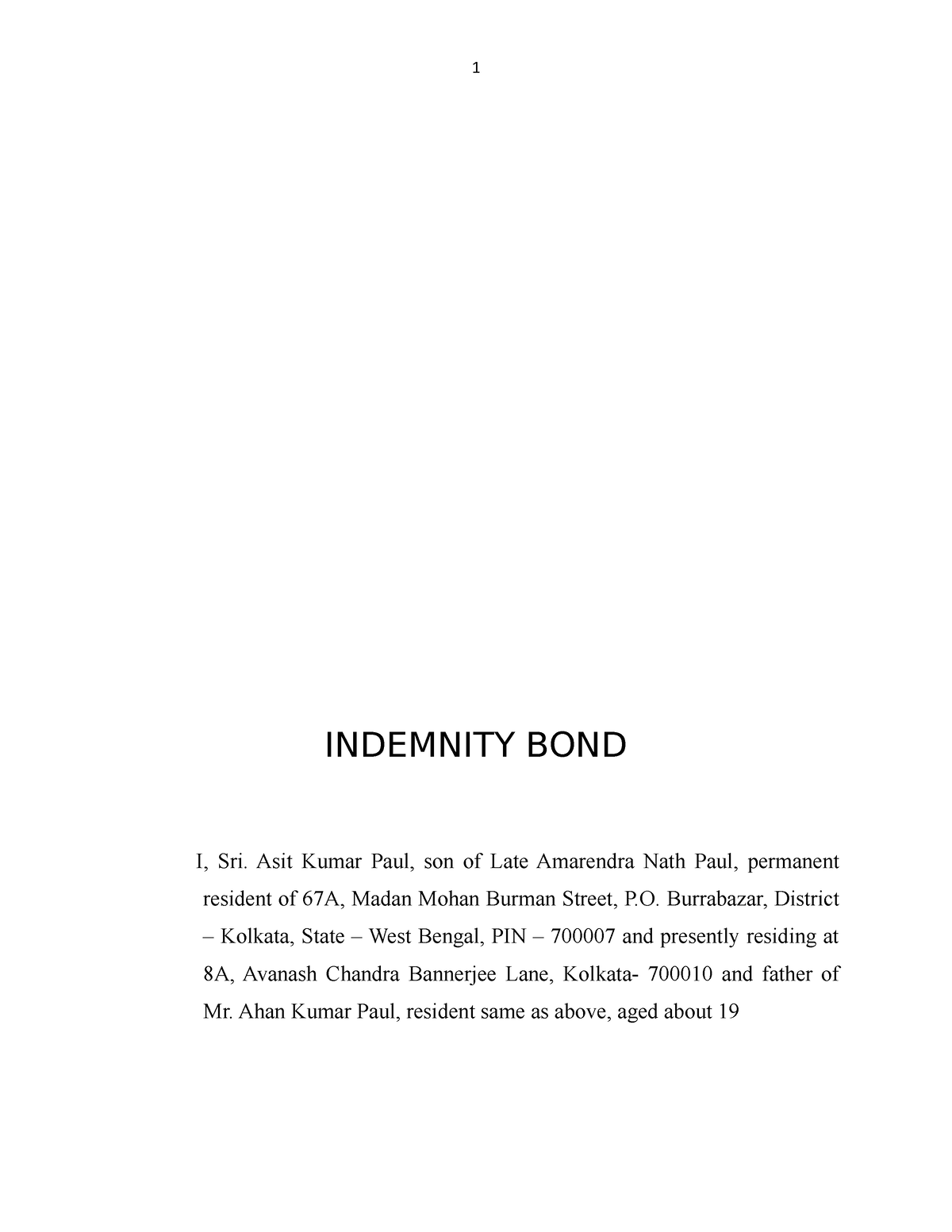 Indemnity BOND - 6th Semester - Calcutta University - Studocu