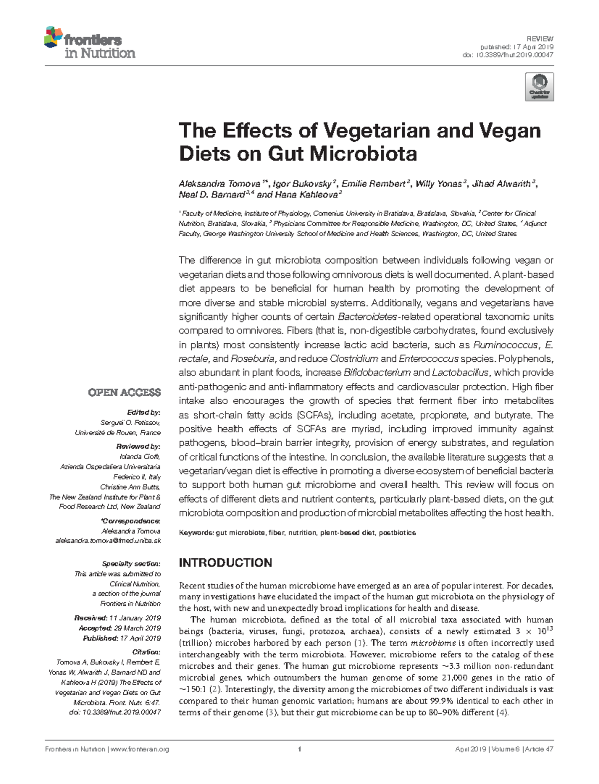 The Effects of Vegetarian and Vegan Diets on Gut Microbiota - REVIEW ...
