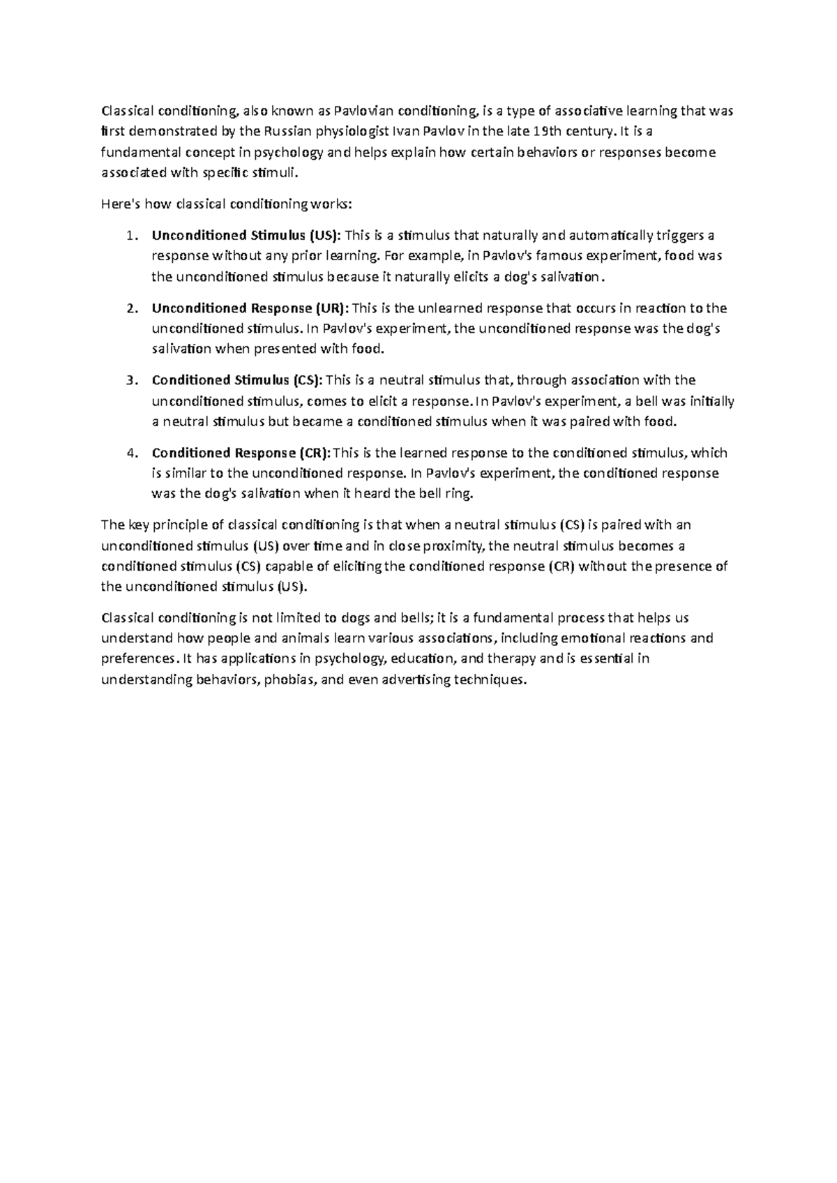 1 - Notes on Classical Conditioning - Classical conditioning, also ...