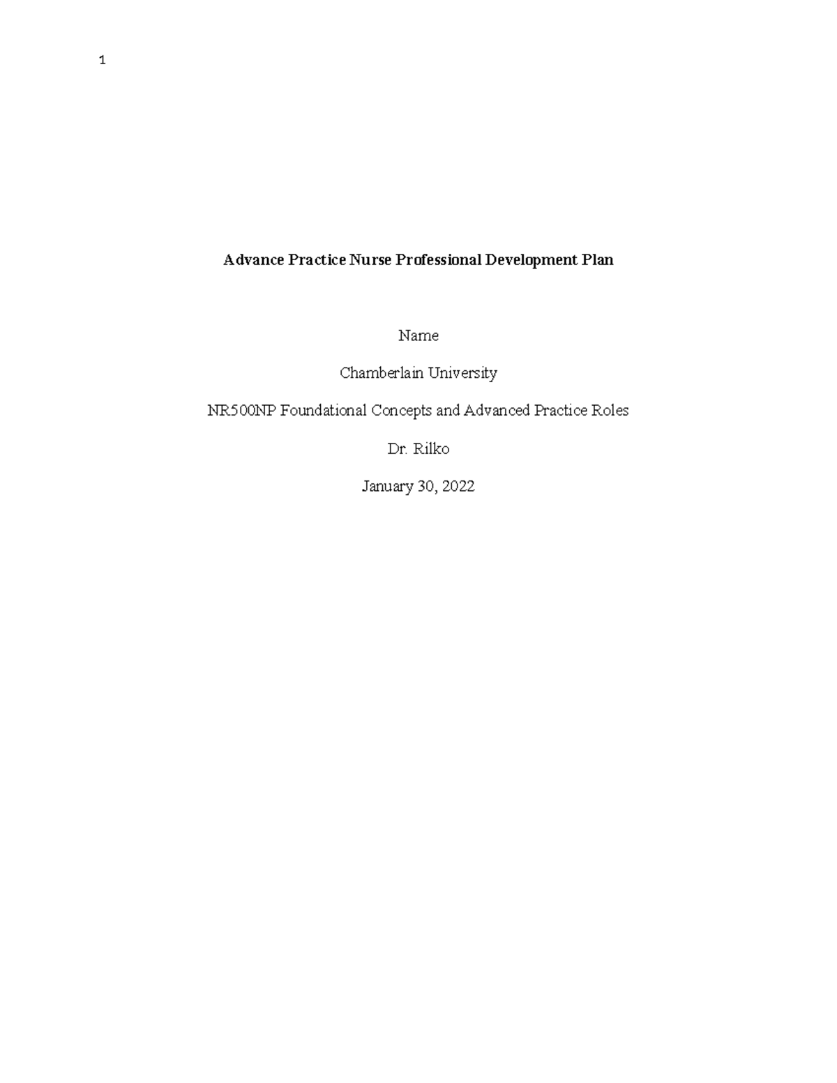 APN Profession Development Plan - Advance Practice Nurse Professional ...