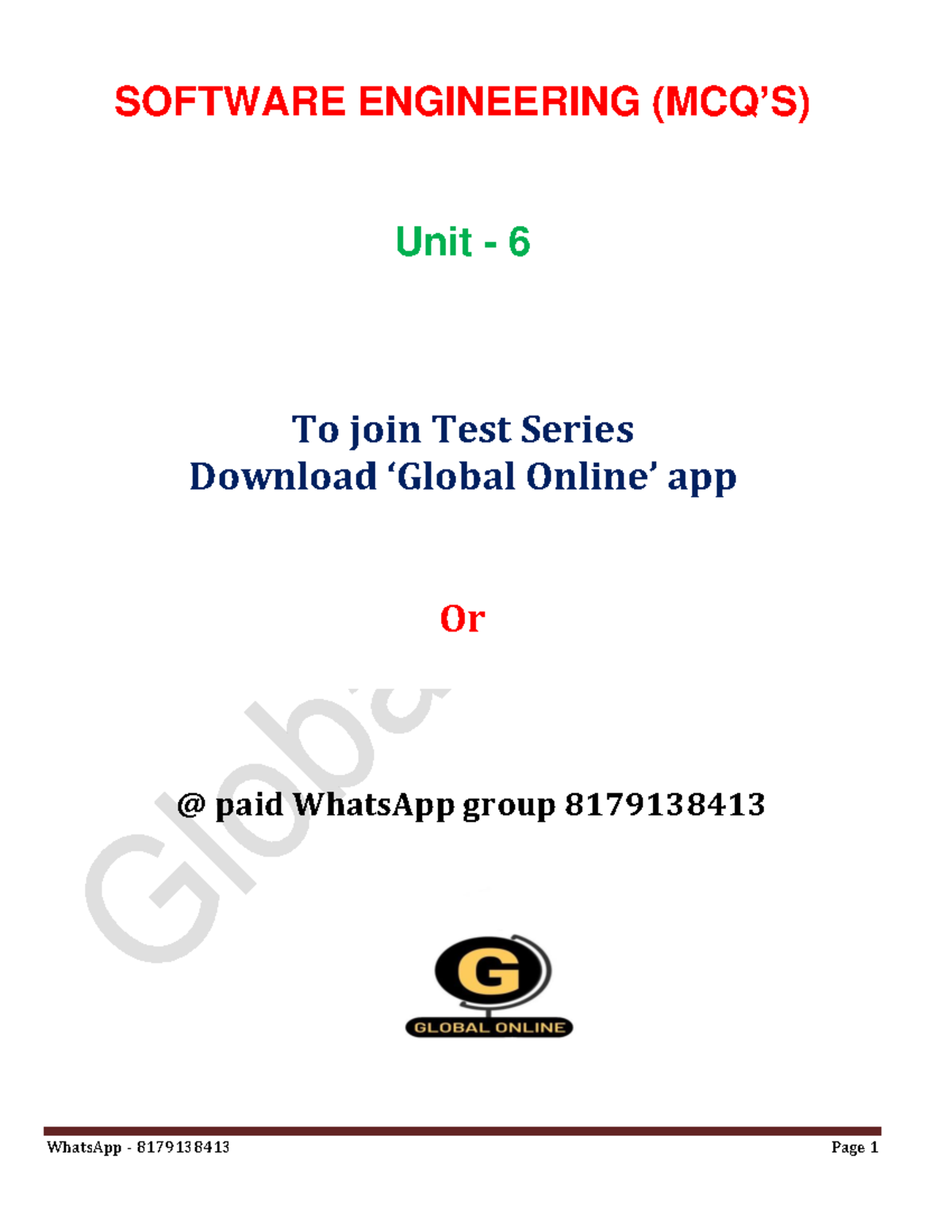 CSA Unit 6 (mcq's) Exams SOFTWARE ENGINEERING (MCQ’S) Unit 6 To