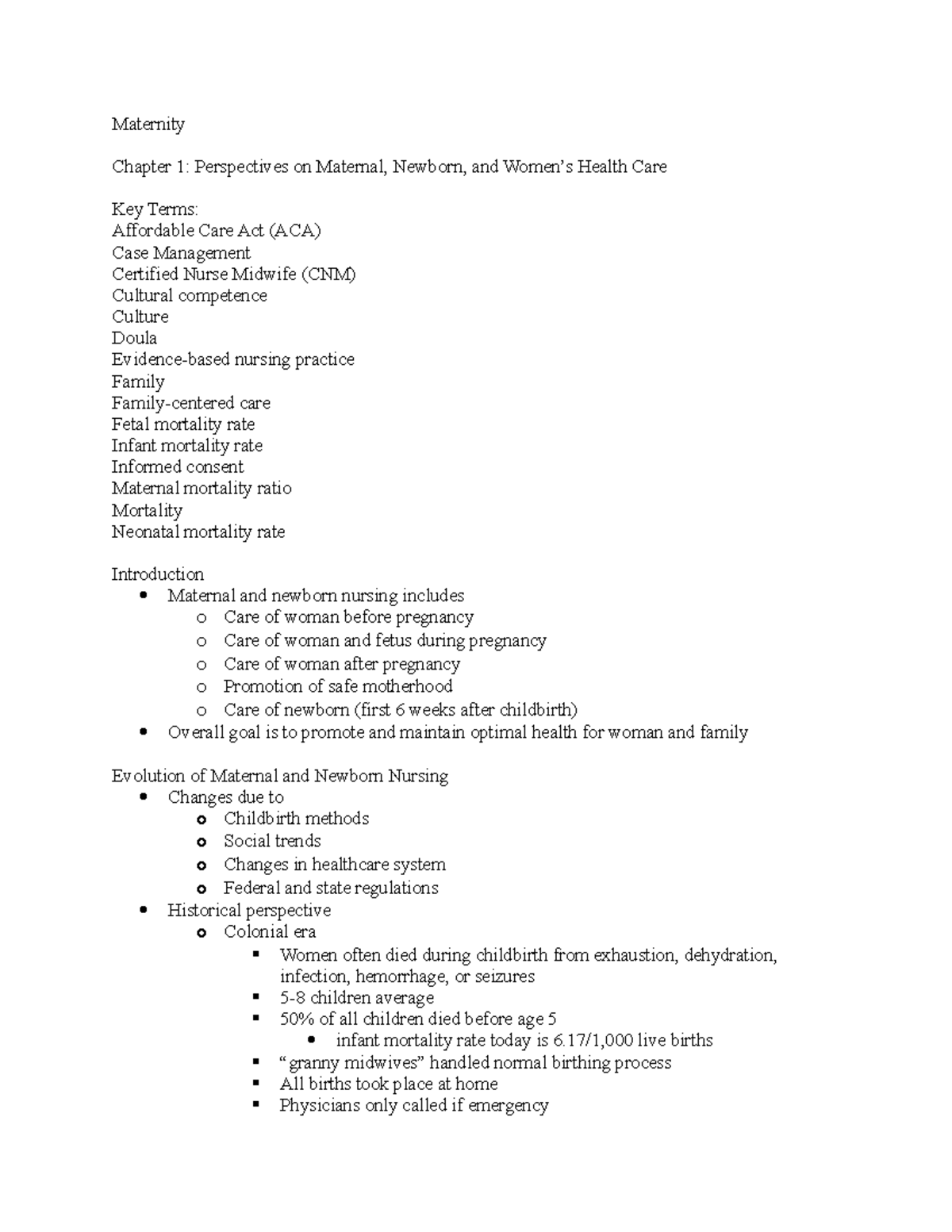 Maternity Exam 1 exam 1 study guide Maternity Chapter 1