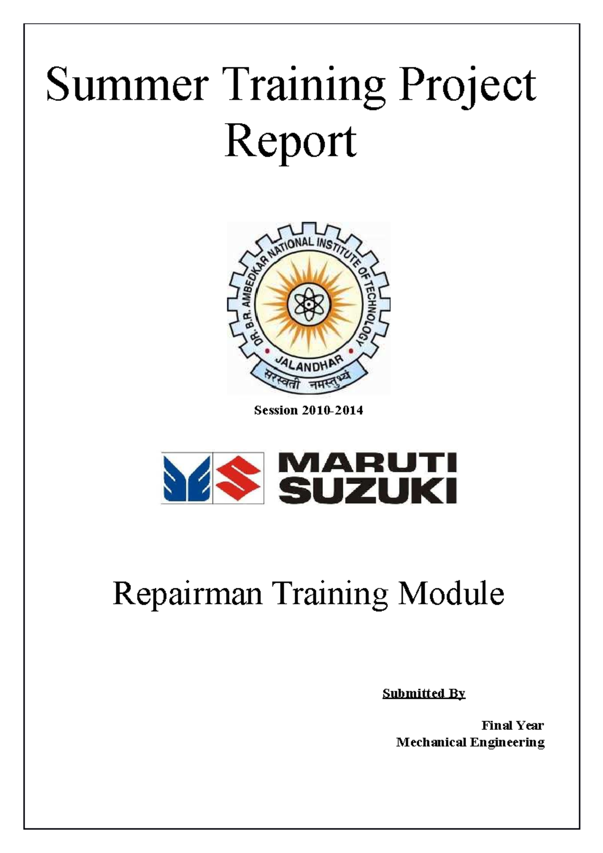 Summer Training Project Report - Summer Training Project Report Session ...