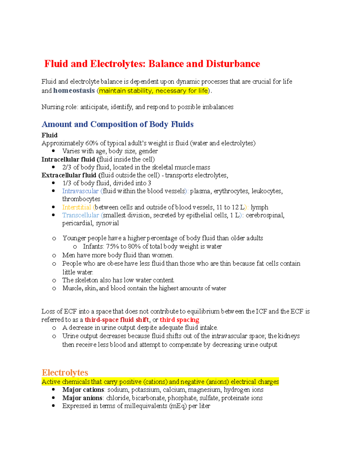 Chapter 13- Fluid And Electrolytes - Fluid And Electrolytes: Balance ...