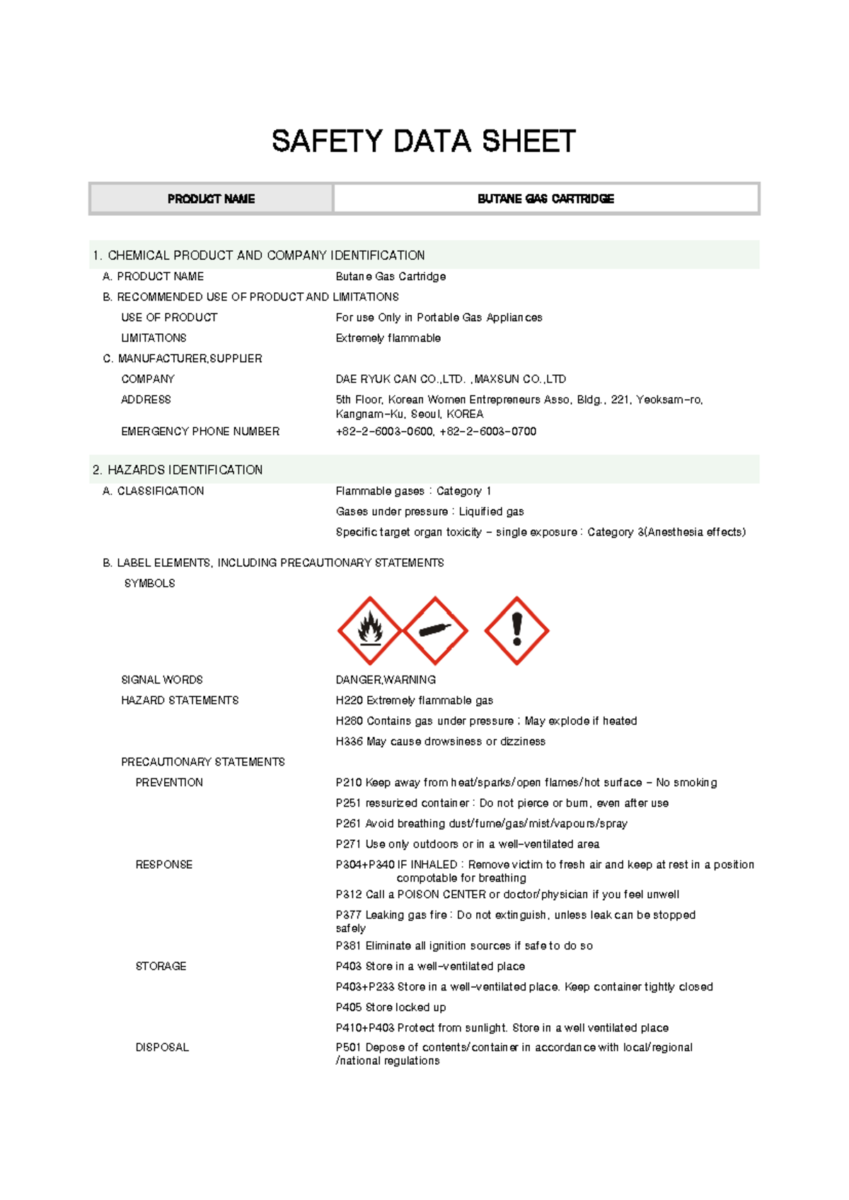 MSDS - Ficha de seguridad - PRODUCT NAME A. PRODUCT NAME USE OF PRODUCT ...
