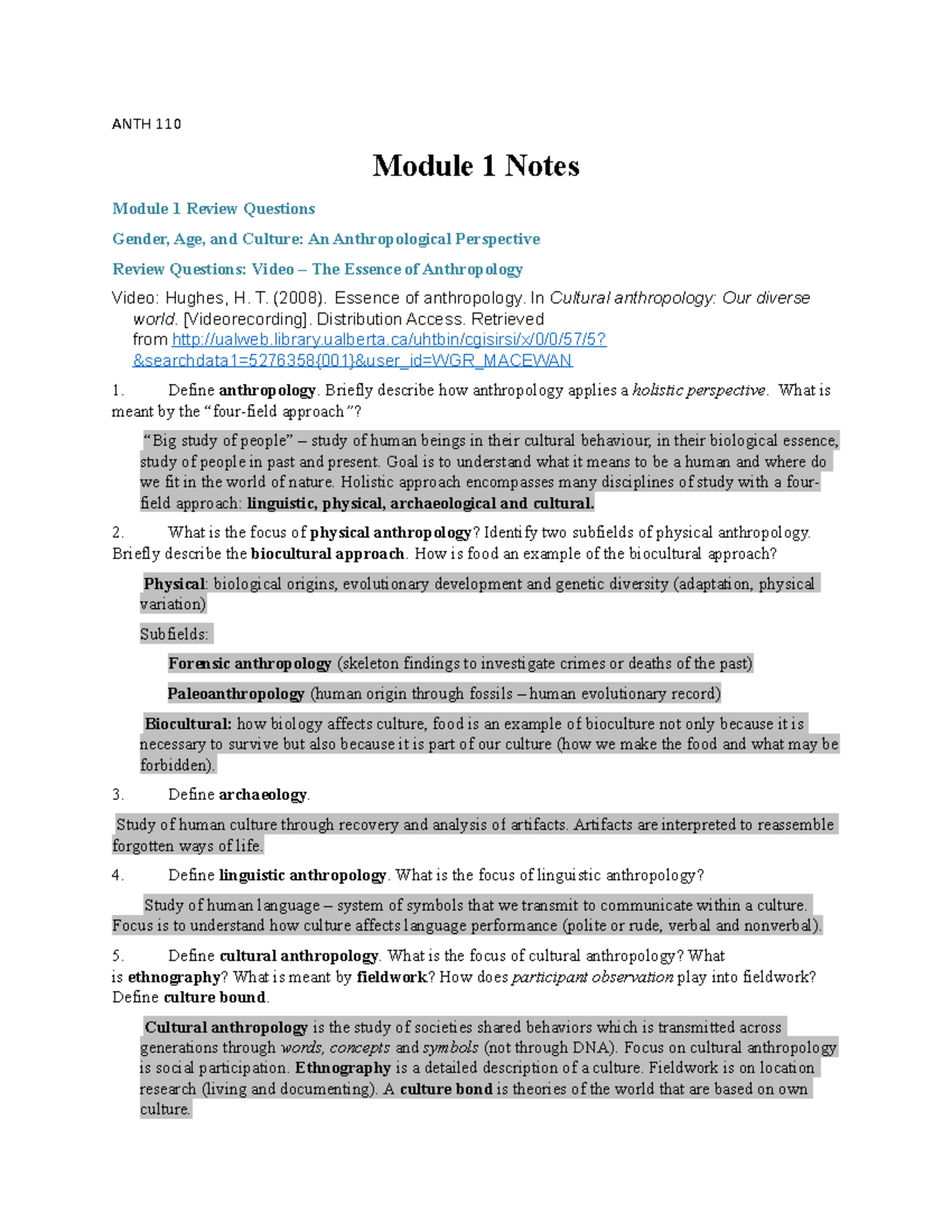 ANTH 110 Notes (Auto Recovered) - ANTH 110 Module 1 Notes Module 1 ...