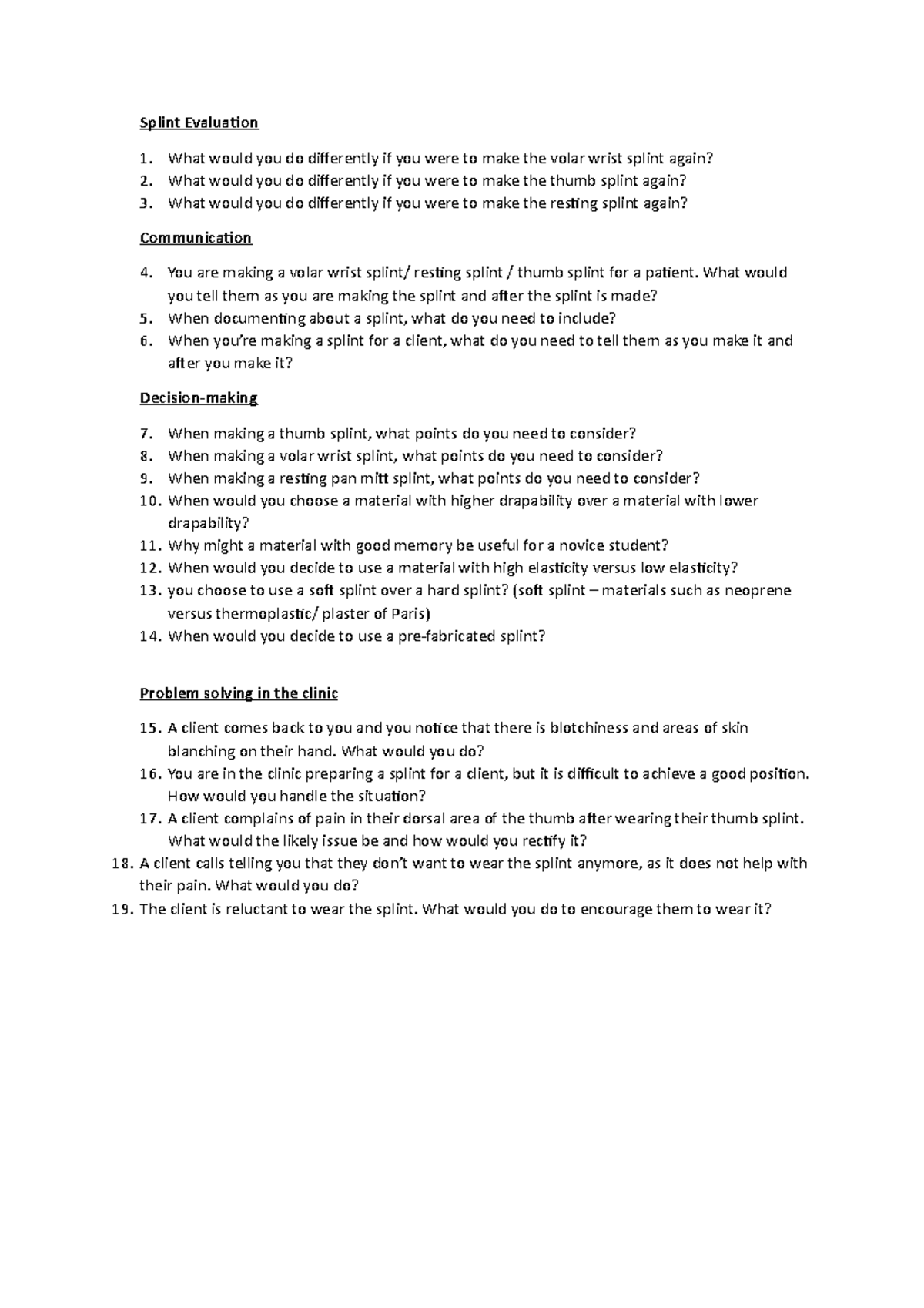 Viva Splinting Practice Qns - Splint Evaluation What would you do ...