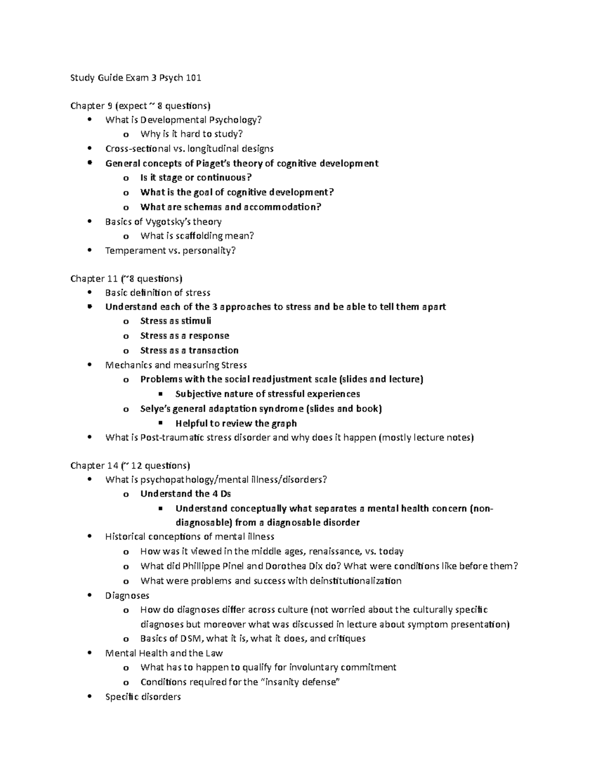 Study Guide Exam 3 Psych 101 Fall 2022 - Study Guide Exam 3 Psych 101 ...