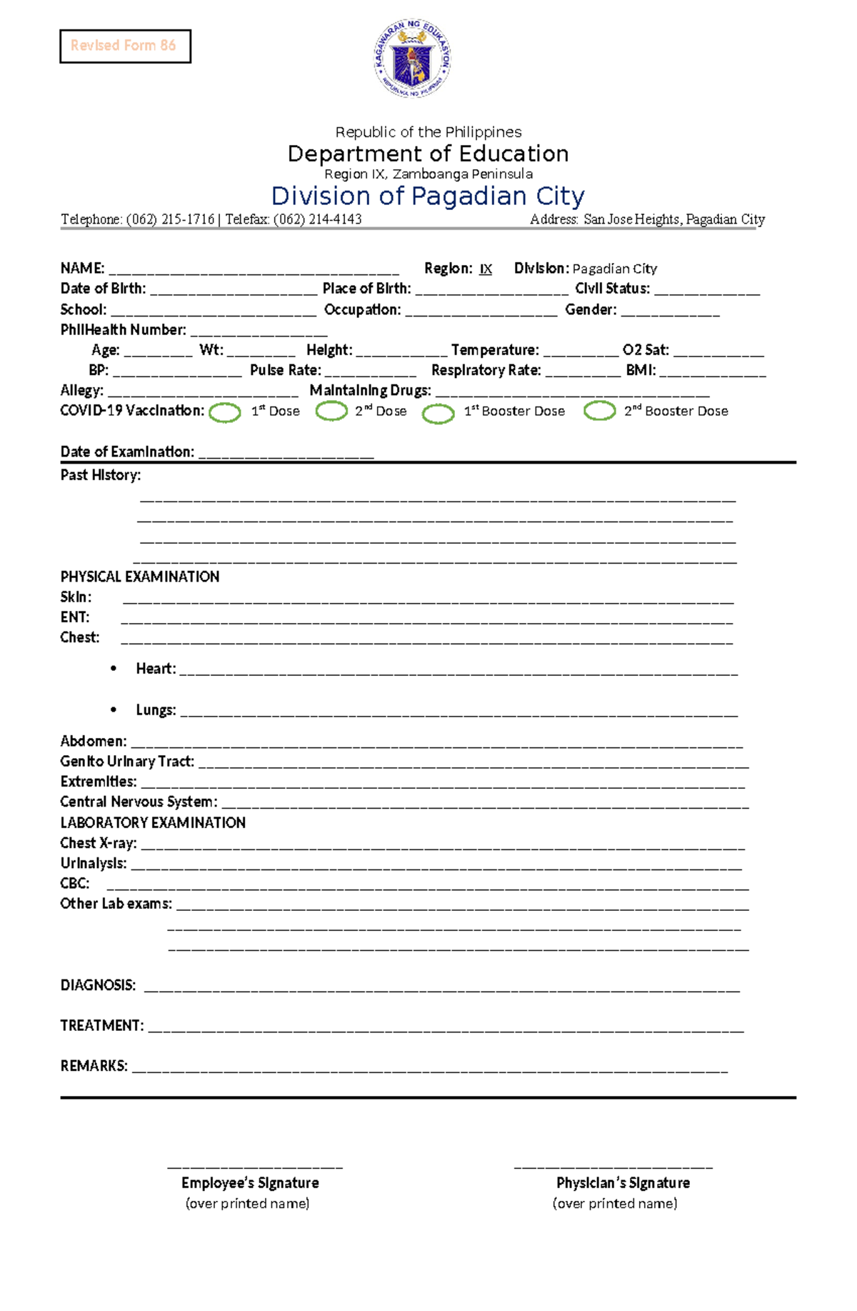 FORM86 - medical form - Revised Form 86 Republic of the Philippines ...