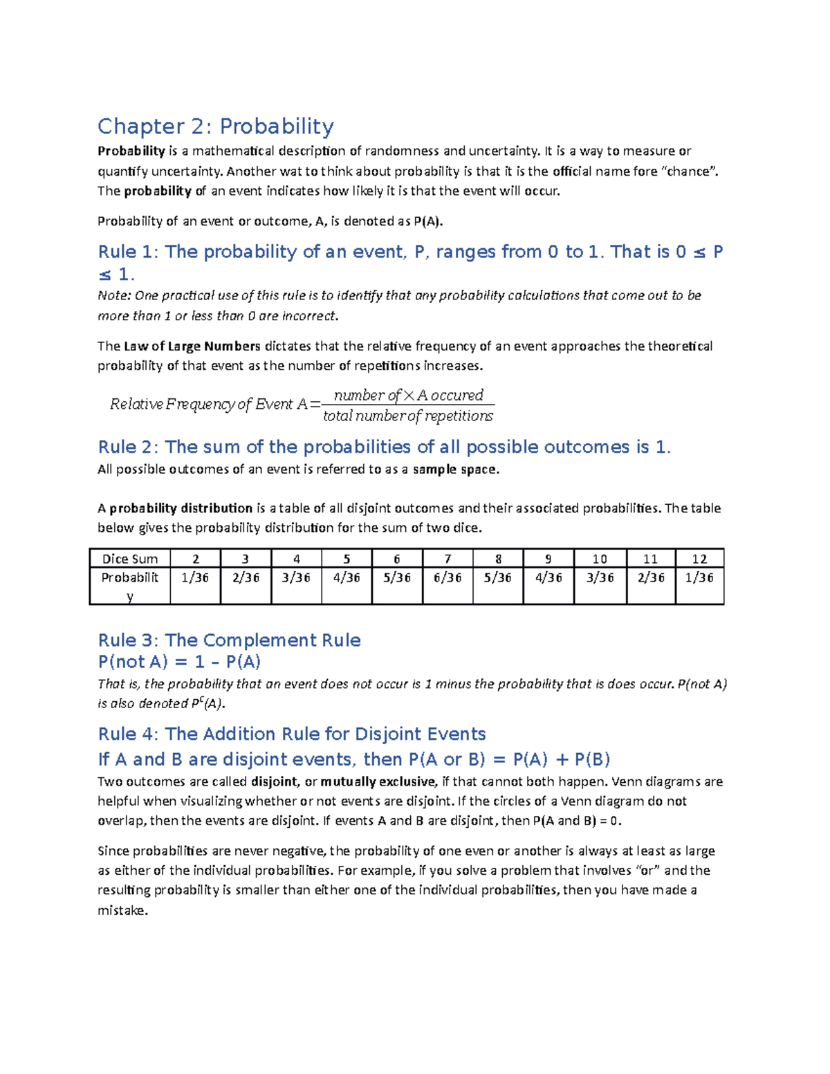 Chapter 2 Lecture Notes - Chapter 2: Probability Probability Is A ...