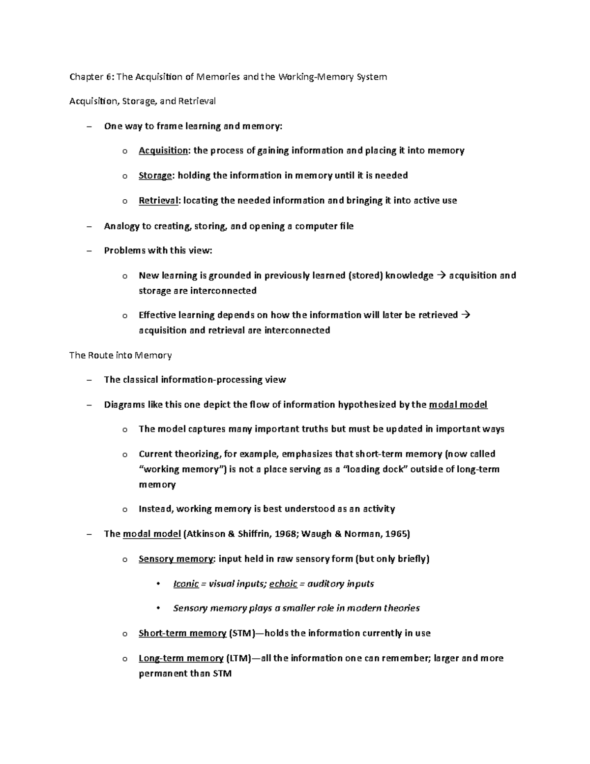 Intro To Cognitive Psyc Chapter 6 Chapter 6 The Acquisition Of