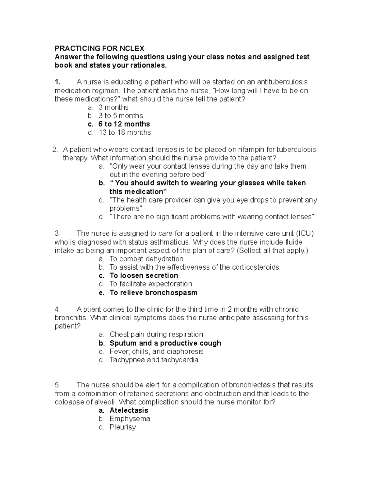 Respiratory And GI Questions - PRACTICING FOR NCLEX Answer The ...