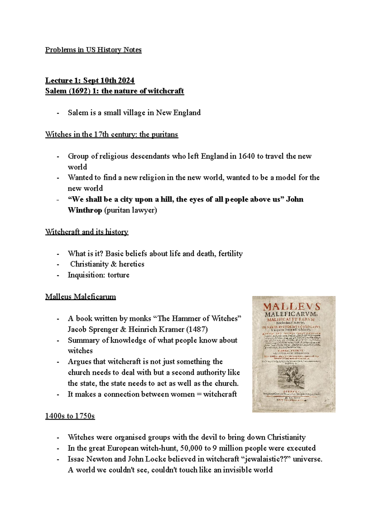 HI 114 Complete Notes - Problems in US History Notes Lecture 1: Sept ...
