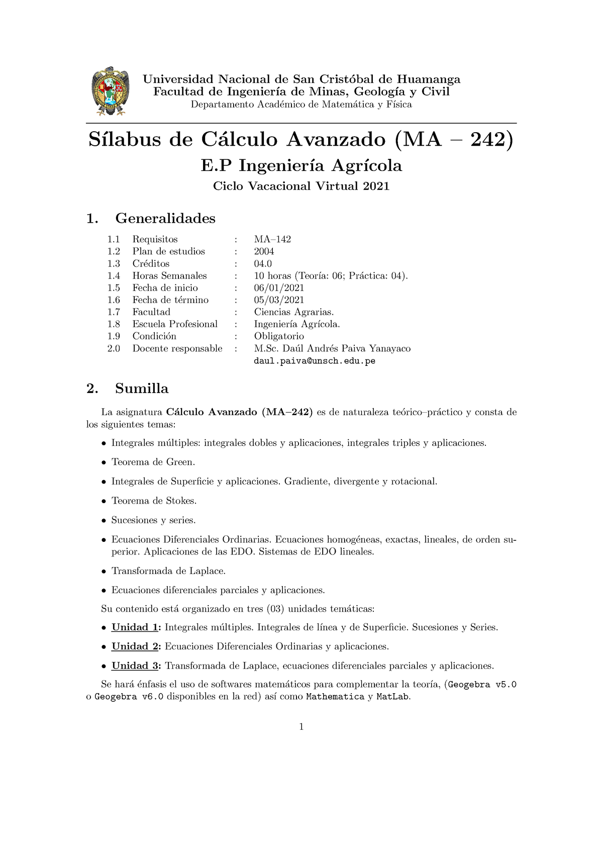 Calc, Avanzad - Facultad De Ingenier ́ıa De Minas, Geolog ́ıa Y Civil ...