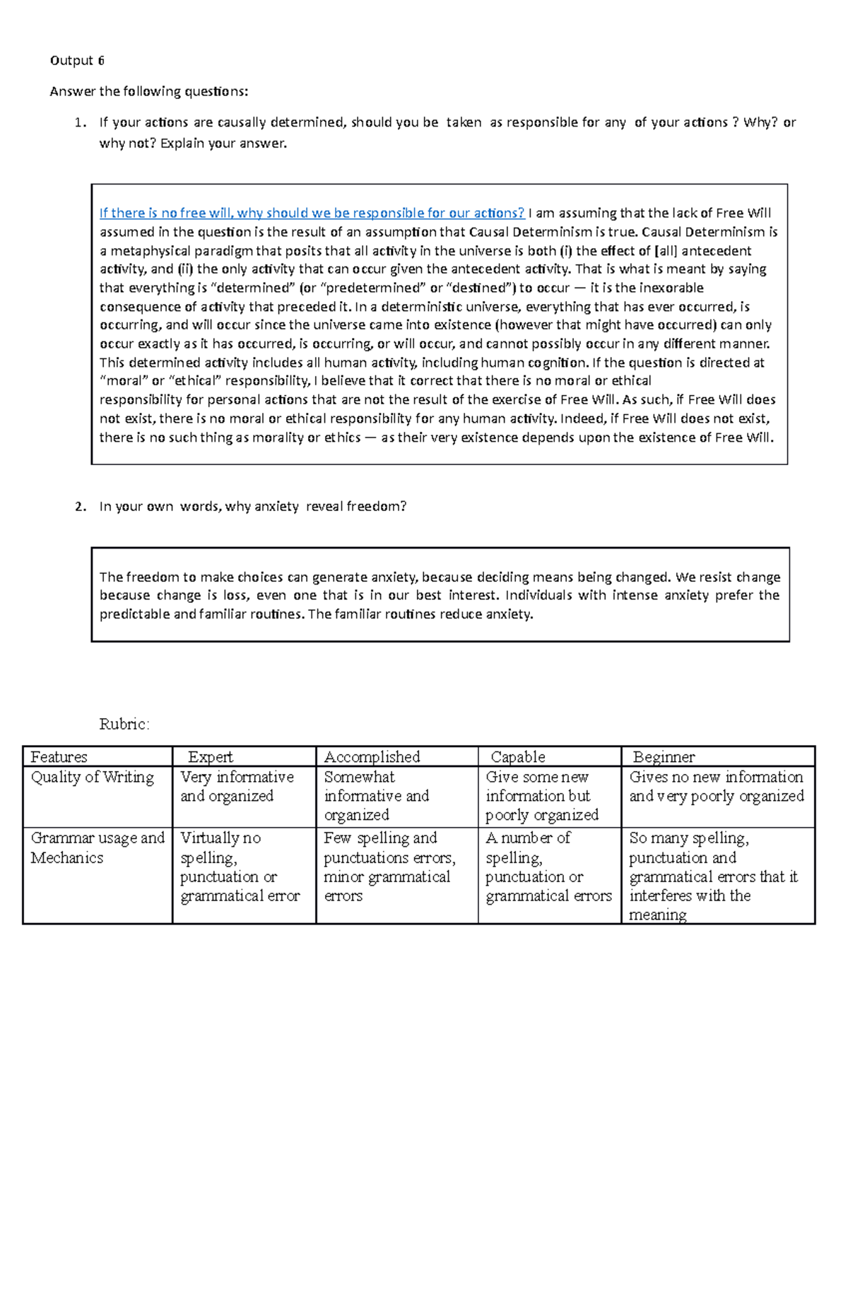 Introduction to the Philosophy of the Human Person - Output 6 Answer ...