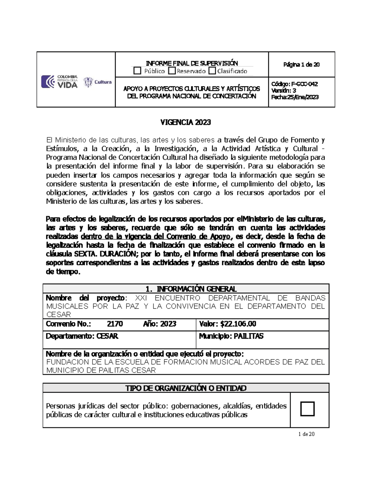 2170 23-6 Formato Informe Final - INFORME FINAL DE SUPERVISIÓN Página 1 ...