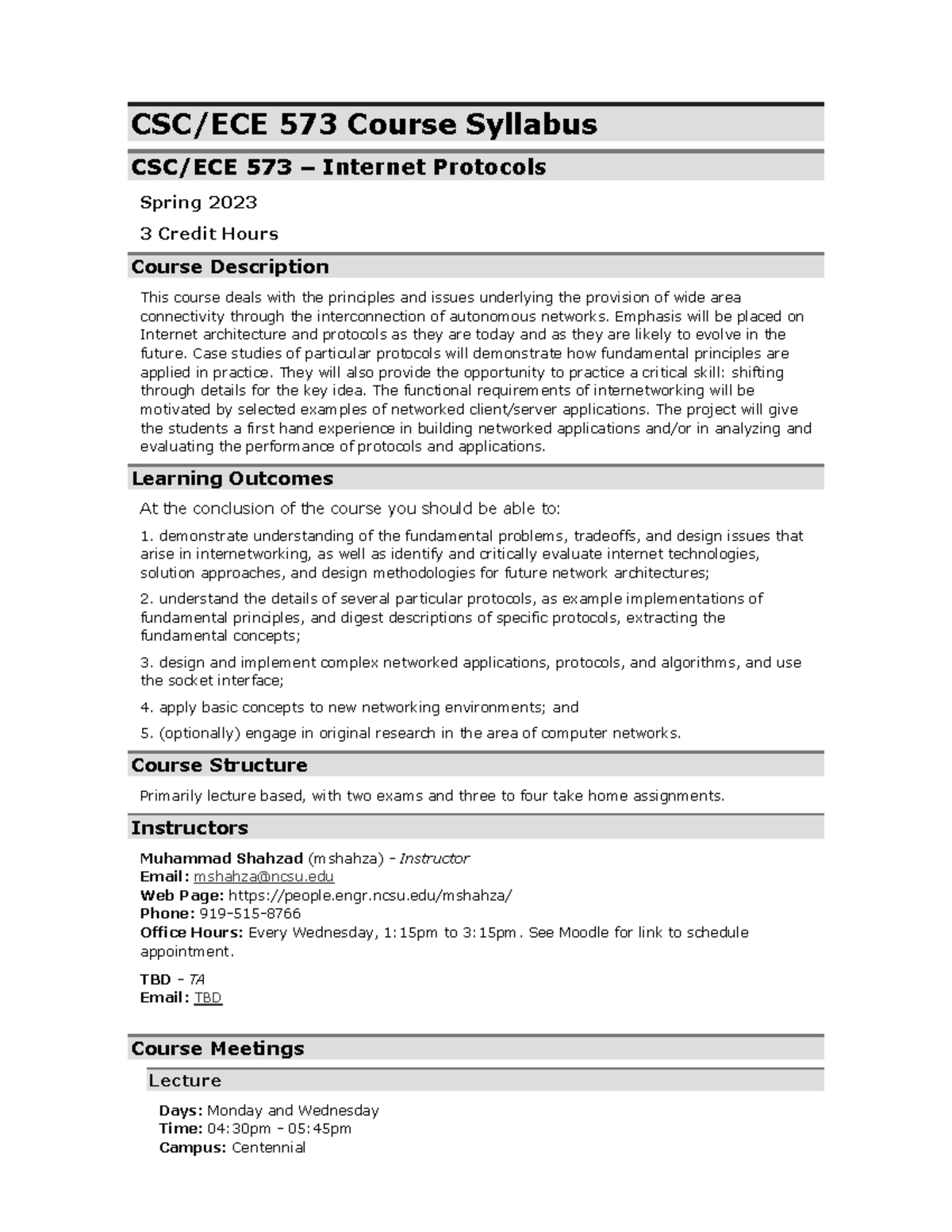 Course Syllabus - CSC/ECE 573 Course Syllabus CSC/ECE 573 – Internet ...