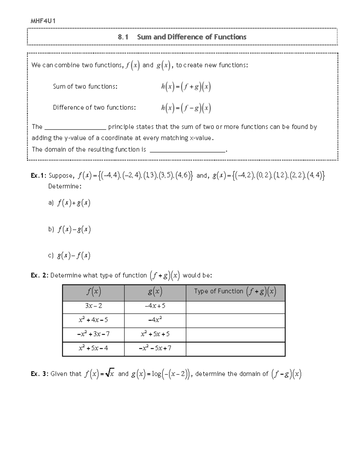 Unit 8 Blank Notes - Copy - MHF4U 8 Sum and Difference of Functions Ex ...