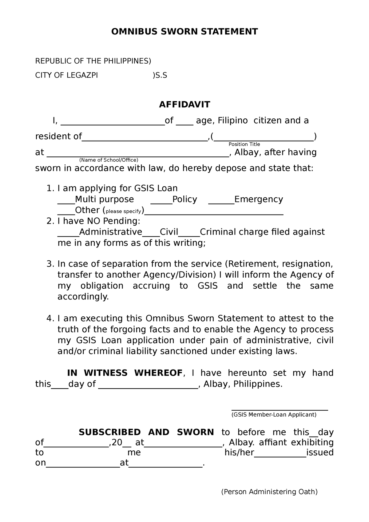 Omnibus Sworn Statement 3 1 OMNIBUS SWORN STATEMENT REPUBLIC OF THE 