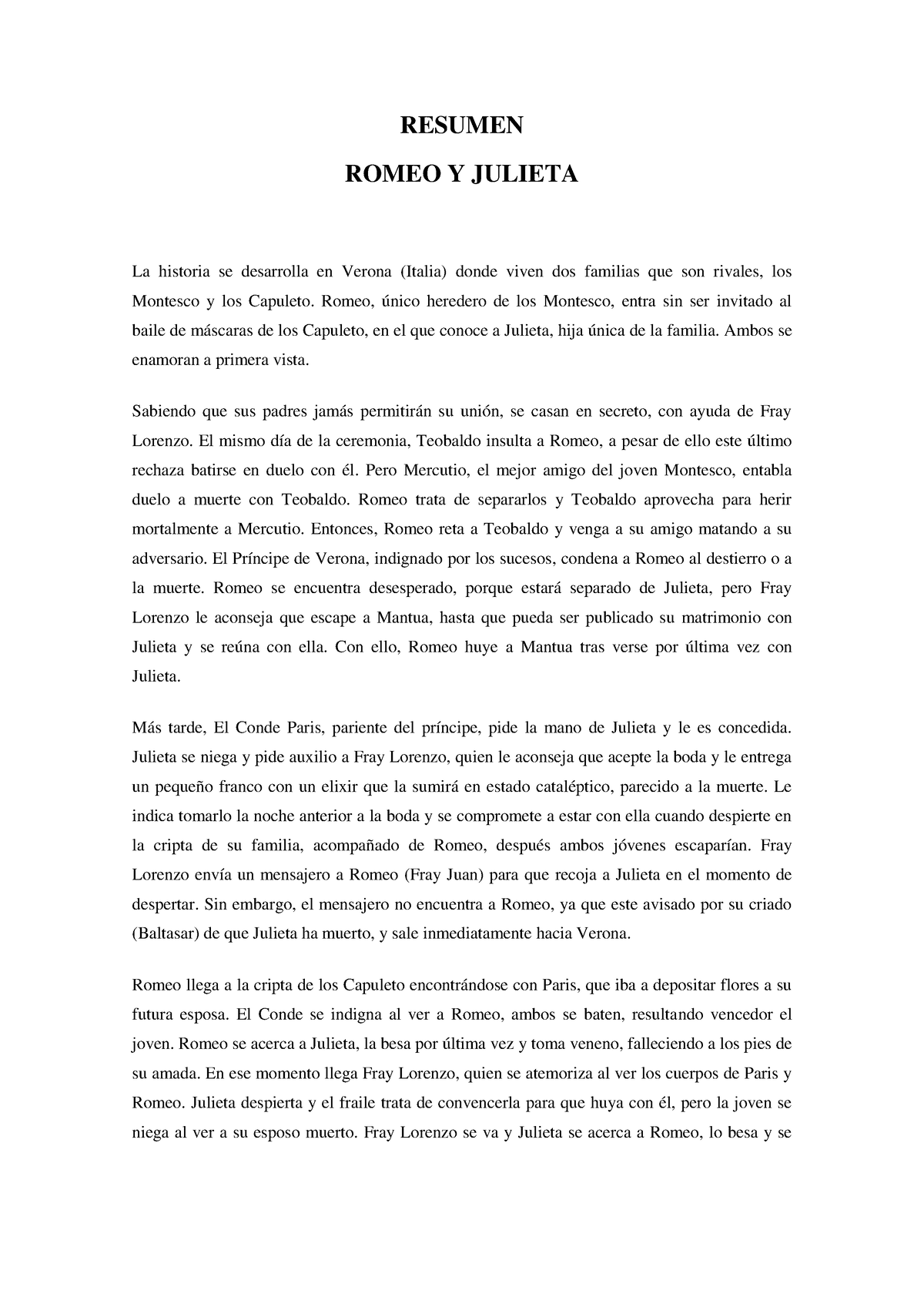 Resumen Romeo Y Julieta En Pdf Resumen Romeo Y Julieta La Historia Se Desarrolla En Verona 9157