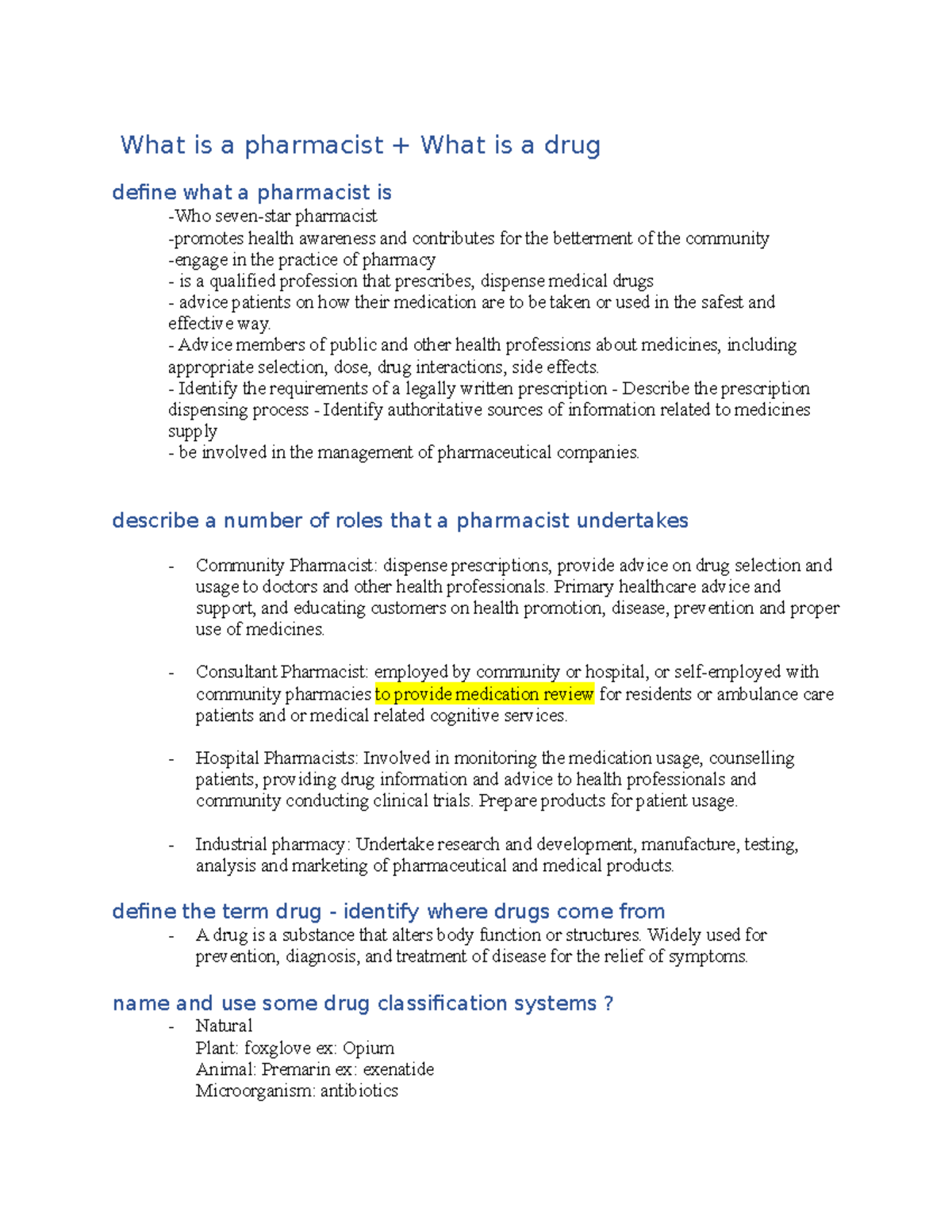 Learning objectives PHM 101 for the first half of semester - What is a ...