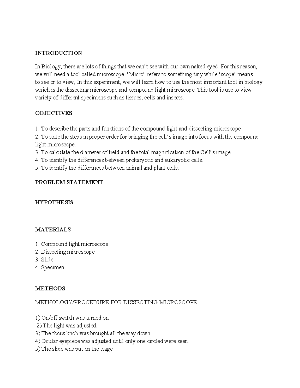 Bio083 lab report example - INTRODUCTION In Biology, there are lots of ...