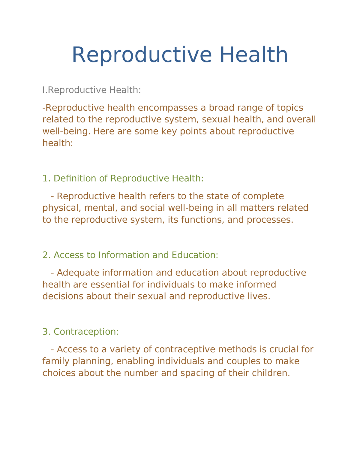 Reproductive Health 1 Here are some key points about