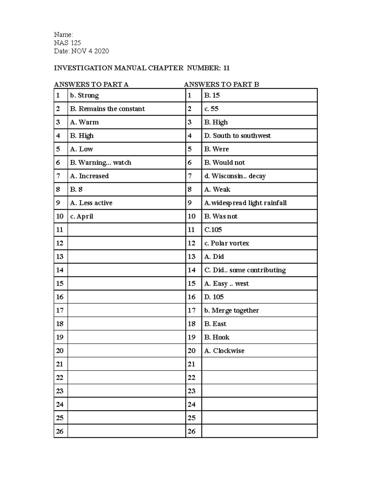 IMX Chapter 11 answers - Name: NAS 125 Date: NOV 4 2020 INVESTIGATION ...