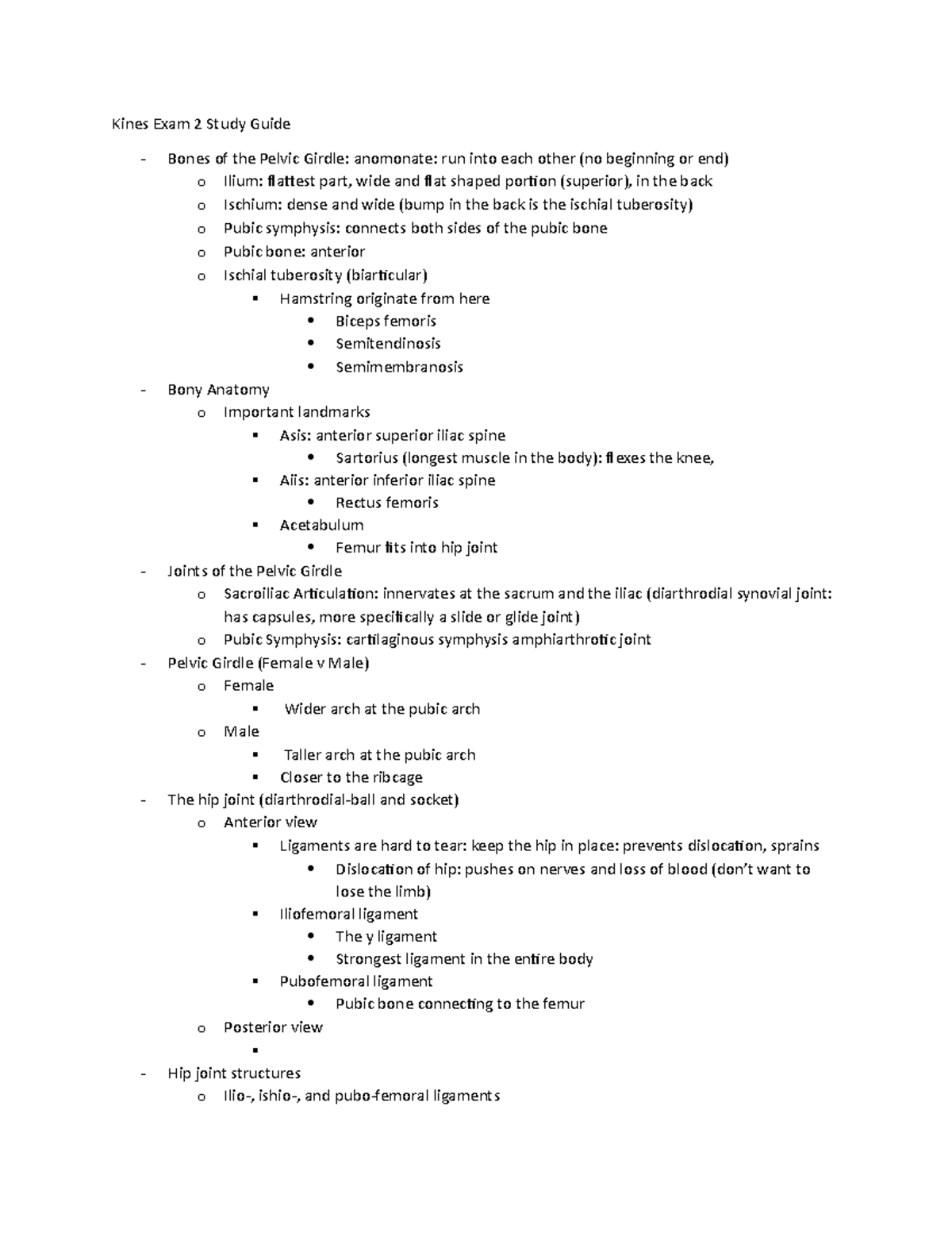 Kines exam 2 study guide - Kines Exam 2 Study Guide Bones of the Pelvic ...