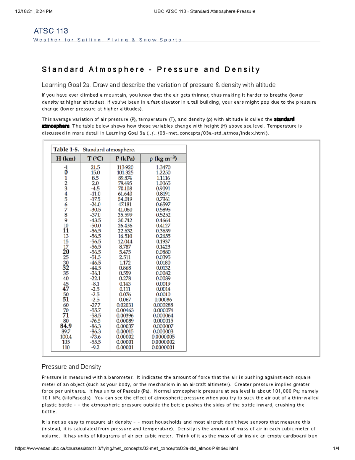 UBC ATSC 113 - Standard Atmosphere-Pressure - ATSC 113 S T A N D A R D ...