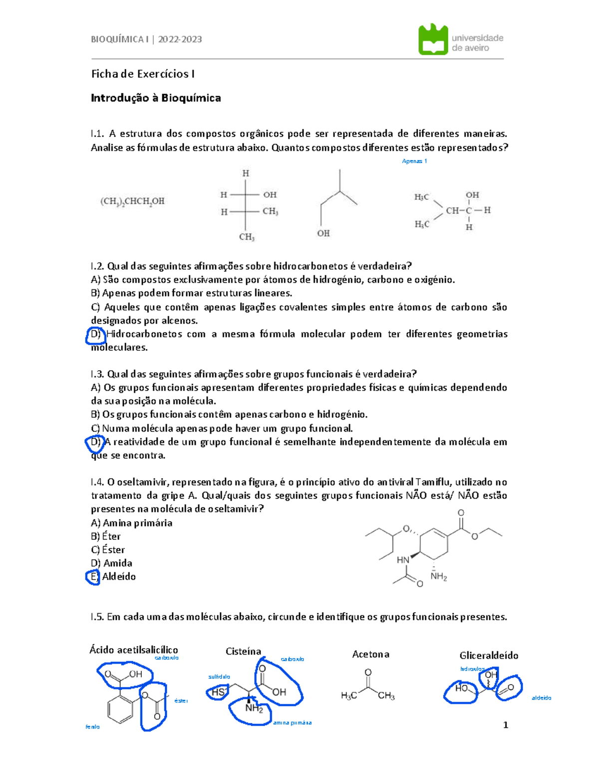 BQ2023 Ficha de Exercícios I Introduçao à Bioquímica - Ficha de ...