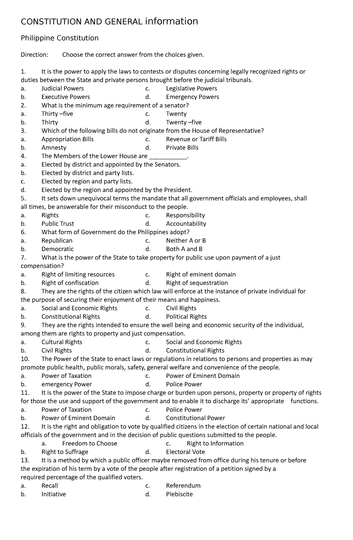 Reviewer Constitution AND General Education - CONSTITUTION AND GENERAL ...