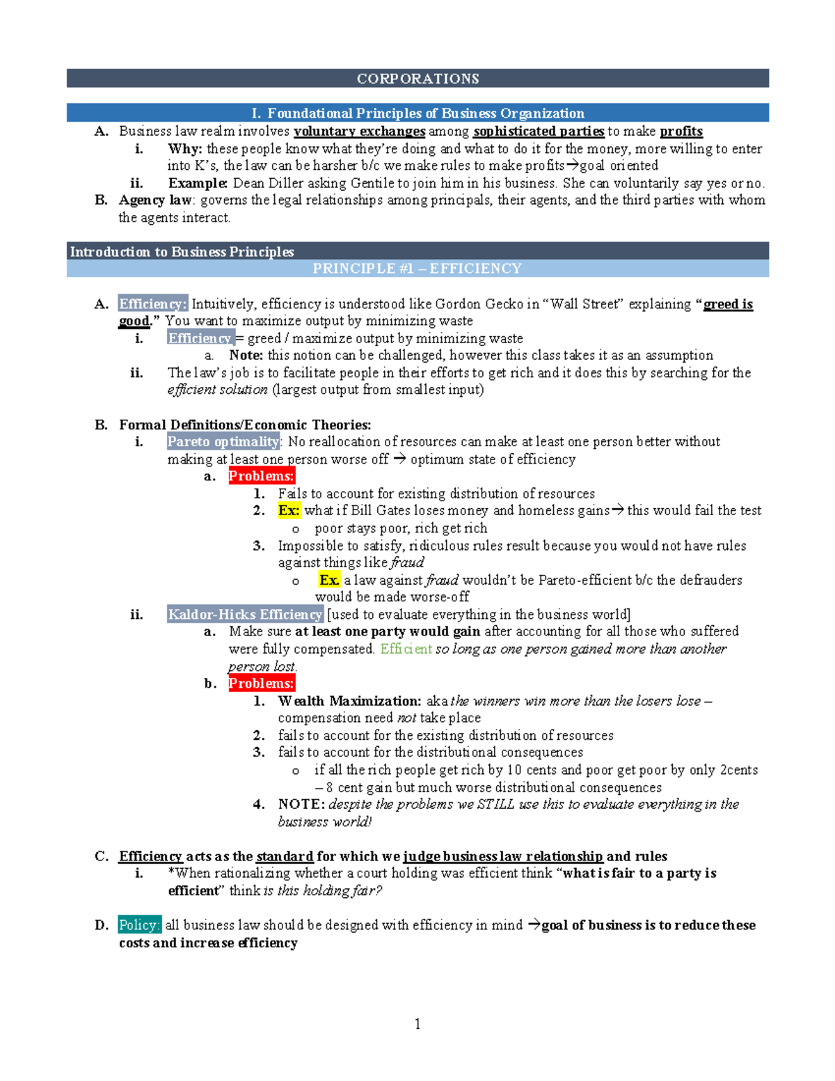 Corps Final Outline Corporations I Foundational Principles Of