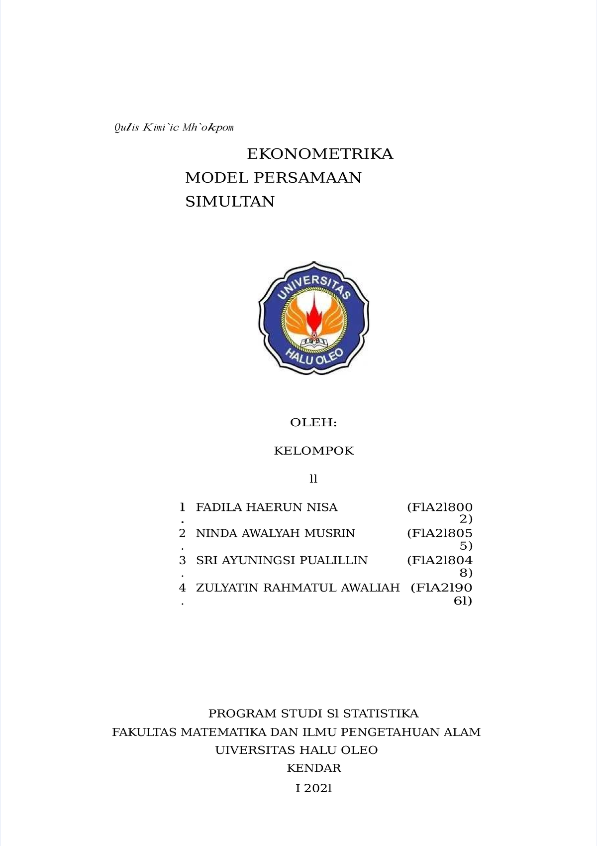 Pdf Makalah Model Persamaan Simultan Algoritma And Pemrogaman Komputer