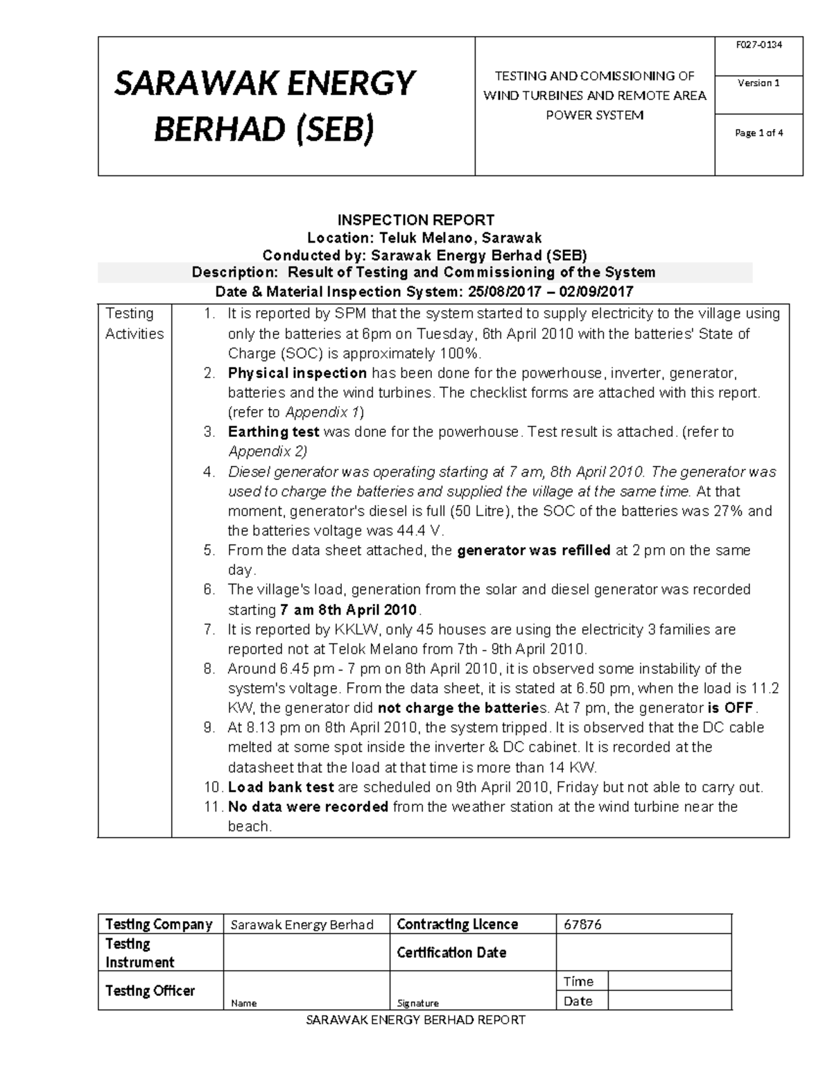 Sarawak Energy Report SEB - SARAWAK ENERGY BERHAD (SEB) TESTING AND ...