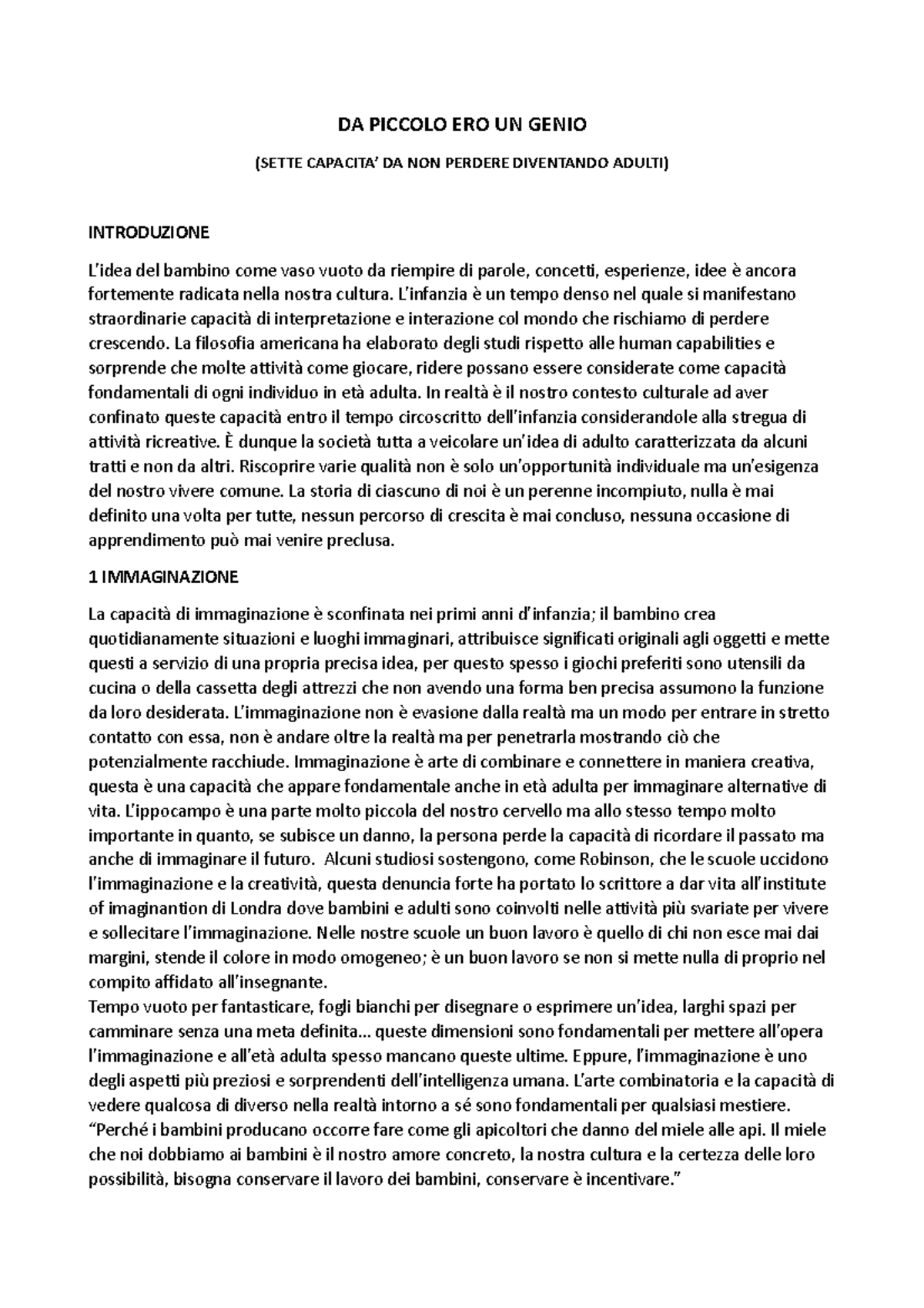 Da piccolo ero un genio, appunti DA PICCOLO ERO UN GENIO (SETTE CAPACITA’ DA NON PERDERE Studocu