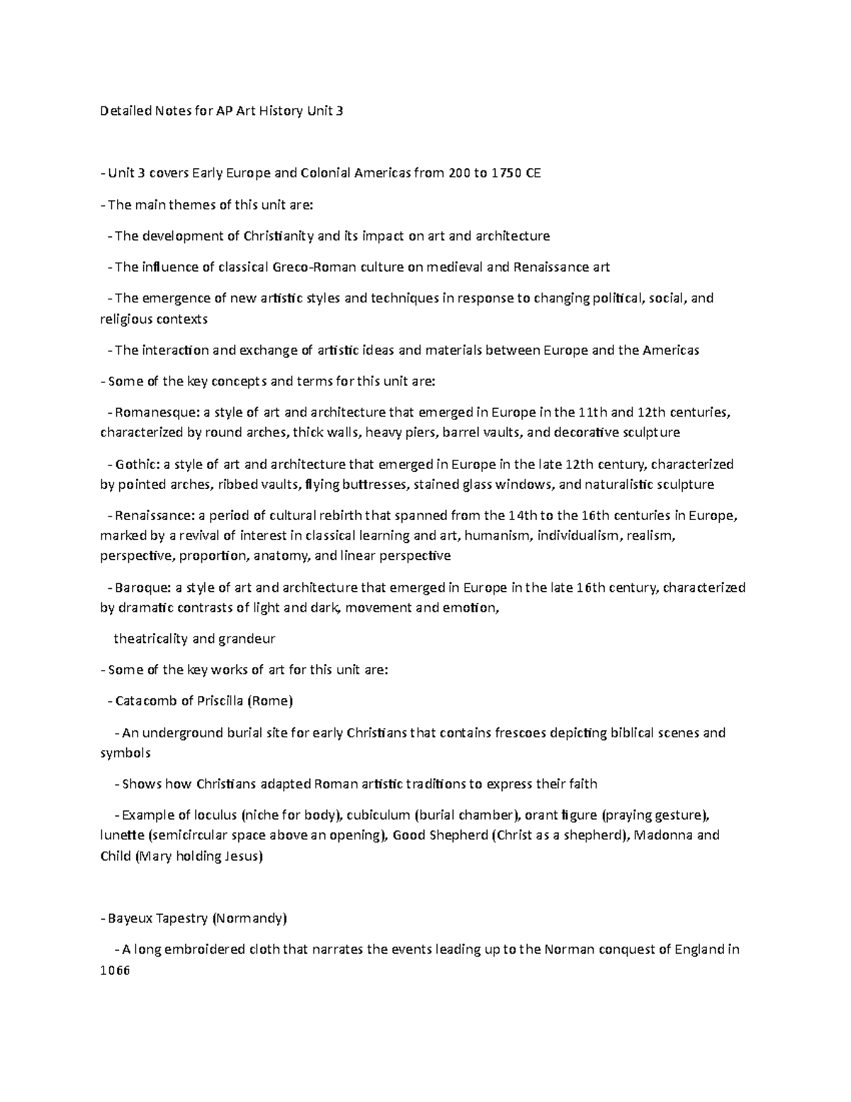 Unit 3 Class Notes Detailed Notes for AP Art History Unit 3 Unit 3